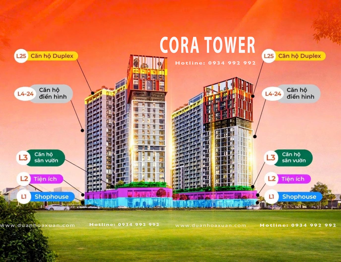 Tổng quan căn hộ Cora tower hoà xuân