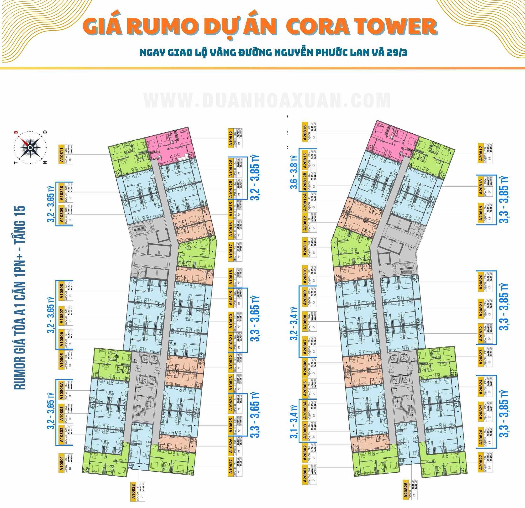 Tổng quan căn hộ Cora tower hoà xuân